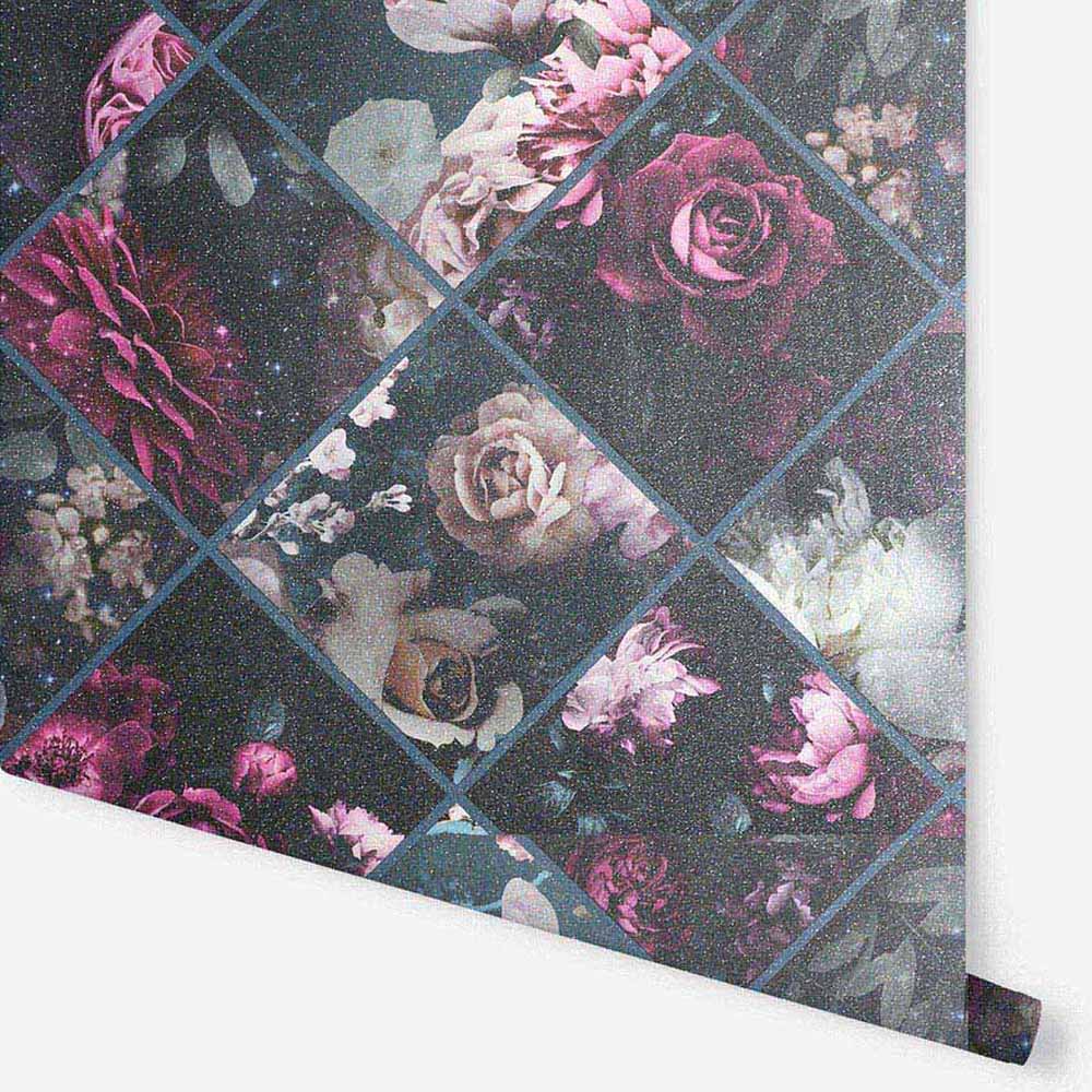 Arthouse Floral Collage Plum and Teal Wallpaper Image 3