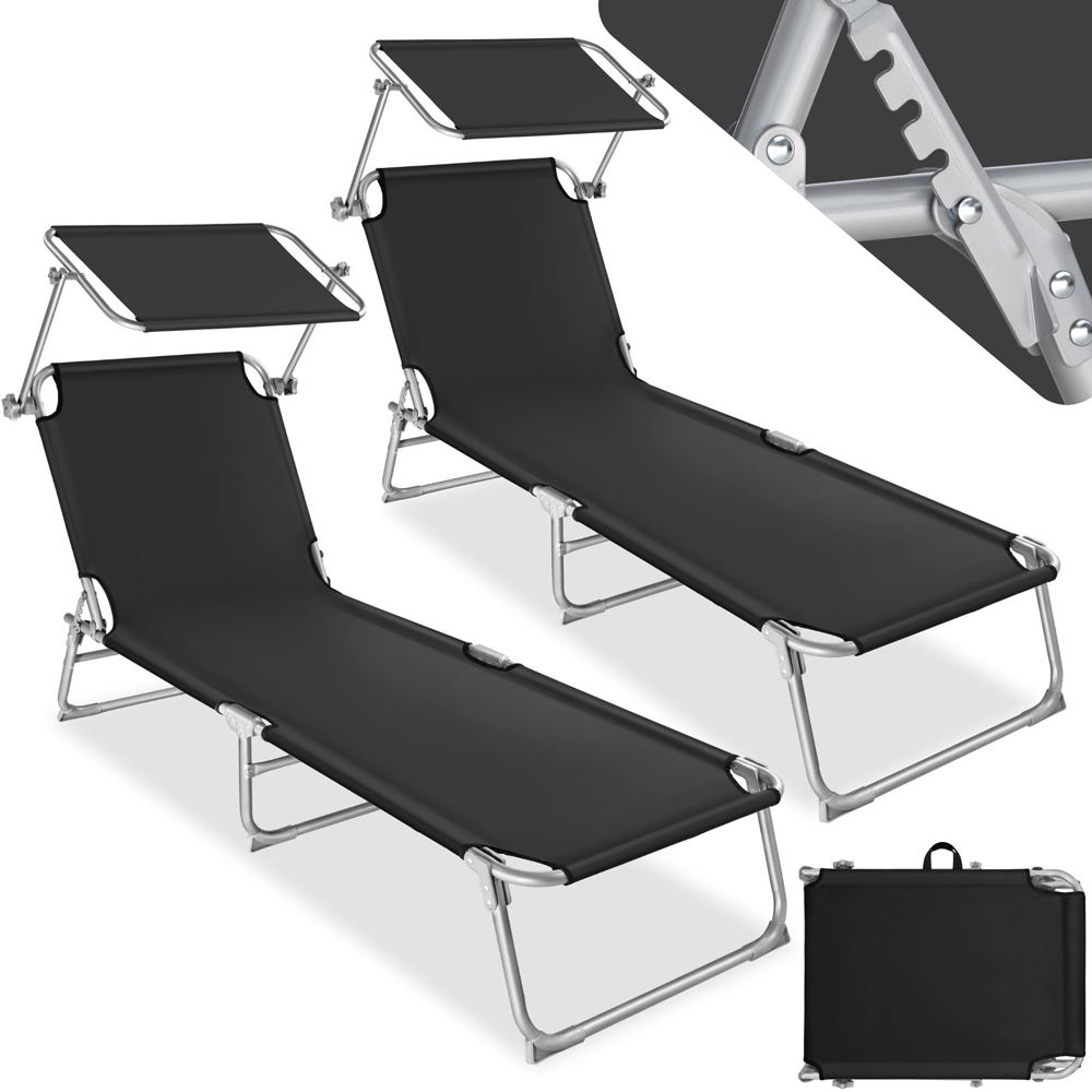 tectake Set of 2 Black 4 Step Backrest Foldable Sun Lounger Image 2
