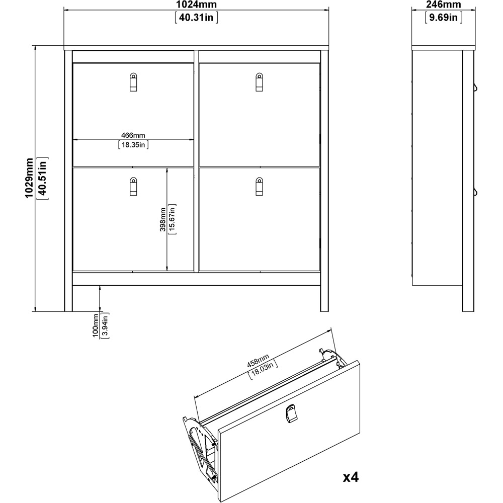 Florence Barcelona 4 Flip Down Doors White Shoe Cabinet Image 8