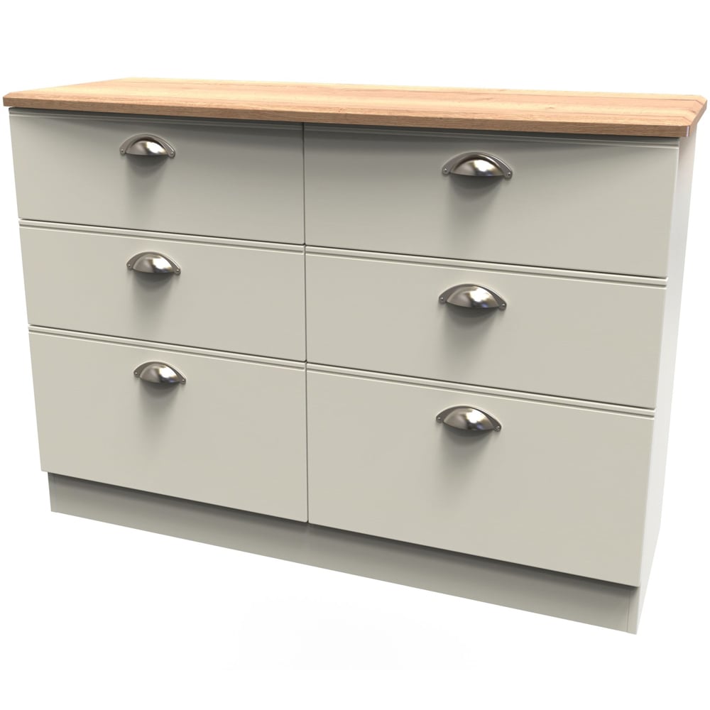 Crowndale Victoria 6 Drawer Cream Ash and Oak Wide Midi Chest of Drawer Image 4
