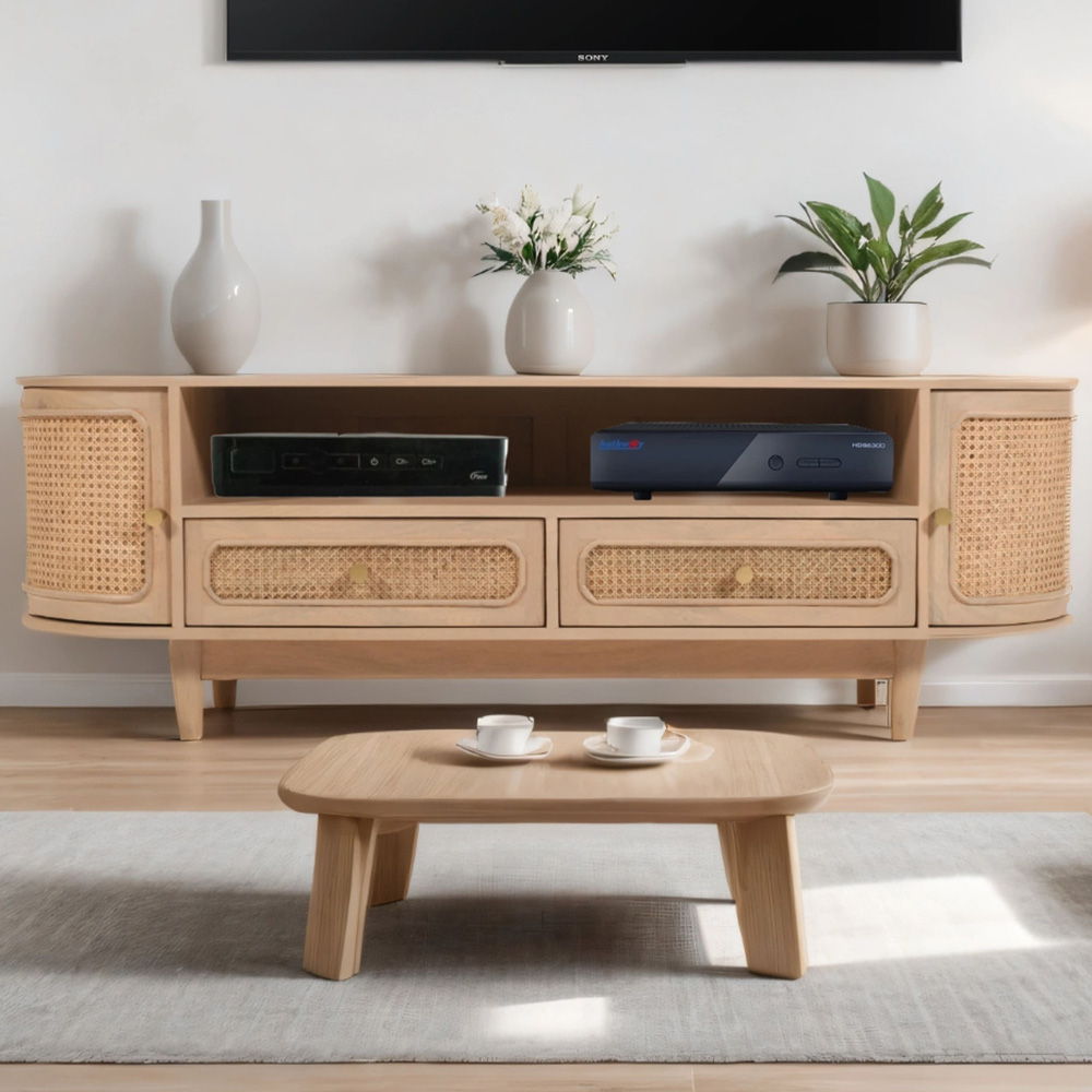 Brooklyn Valencia 2 Door 2 Drawer Cane and Mango Wood TV Cabinet Image 1