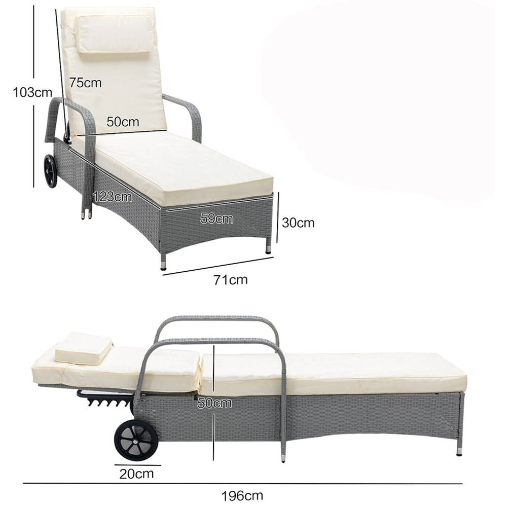Brown Rattan Recliner Sun Lounger with Wheels Image 7
