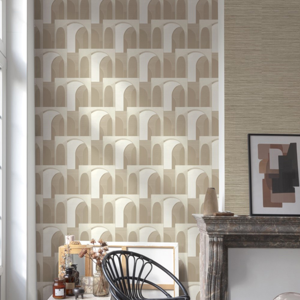 Grandeco Geometric Ada Textured Natural Wallpaper Image 2