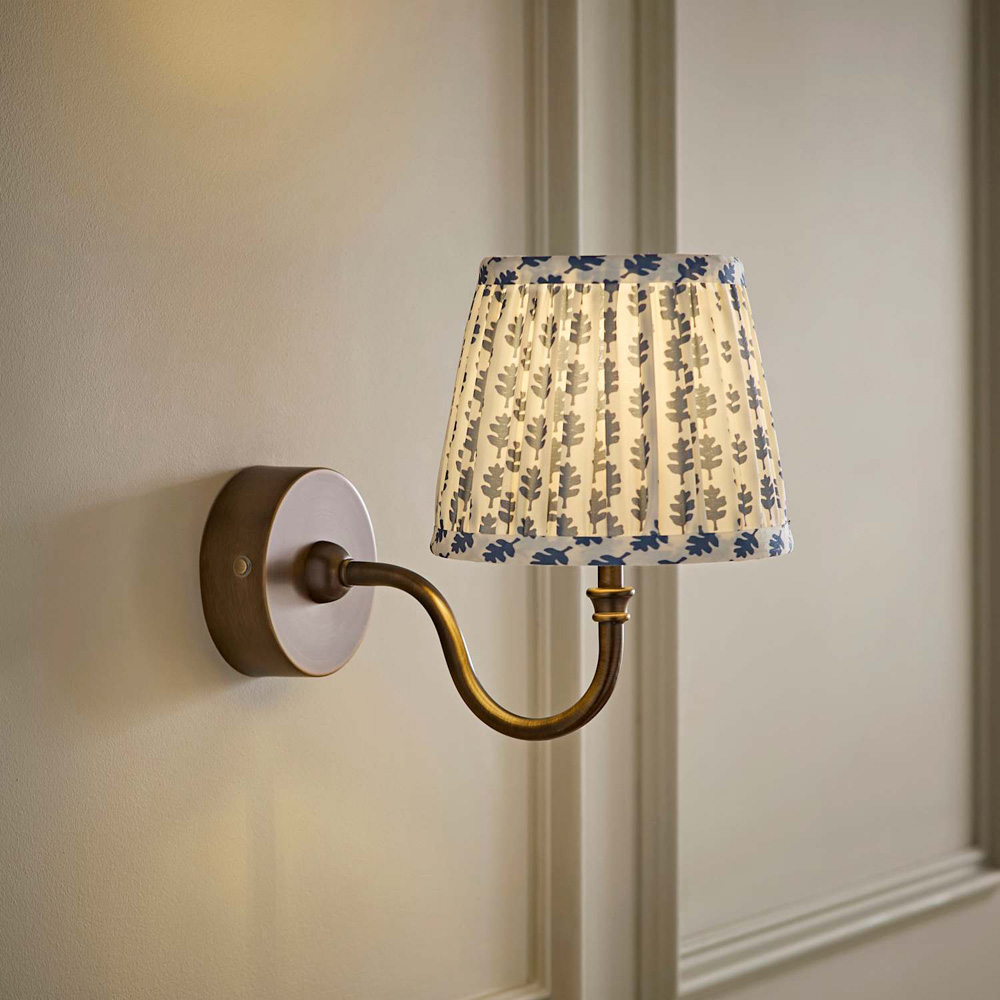 ValueLights Lowe Blue Ditsy Floral Pleated Shade Brass Rechargeable Wall Light with Bulb Image 6