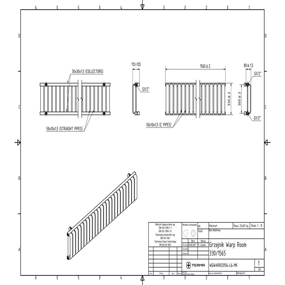 Terma Warp-Room E Wi-Fi Salt n Pepper Electric Radiator 1000W 330 x 1565mm Image 8