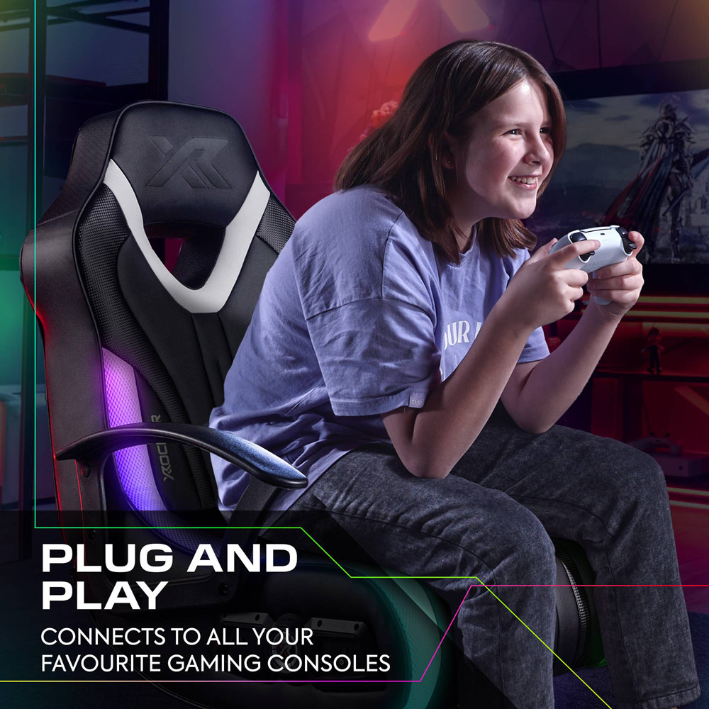 X Rocker Fury Black and White RGB LED Stereo Audio Pedestal Gaming Chair with Neo Motion App Control Image 5