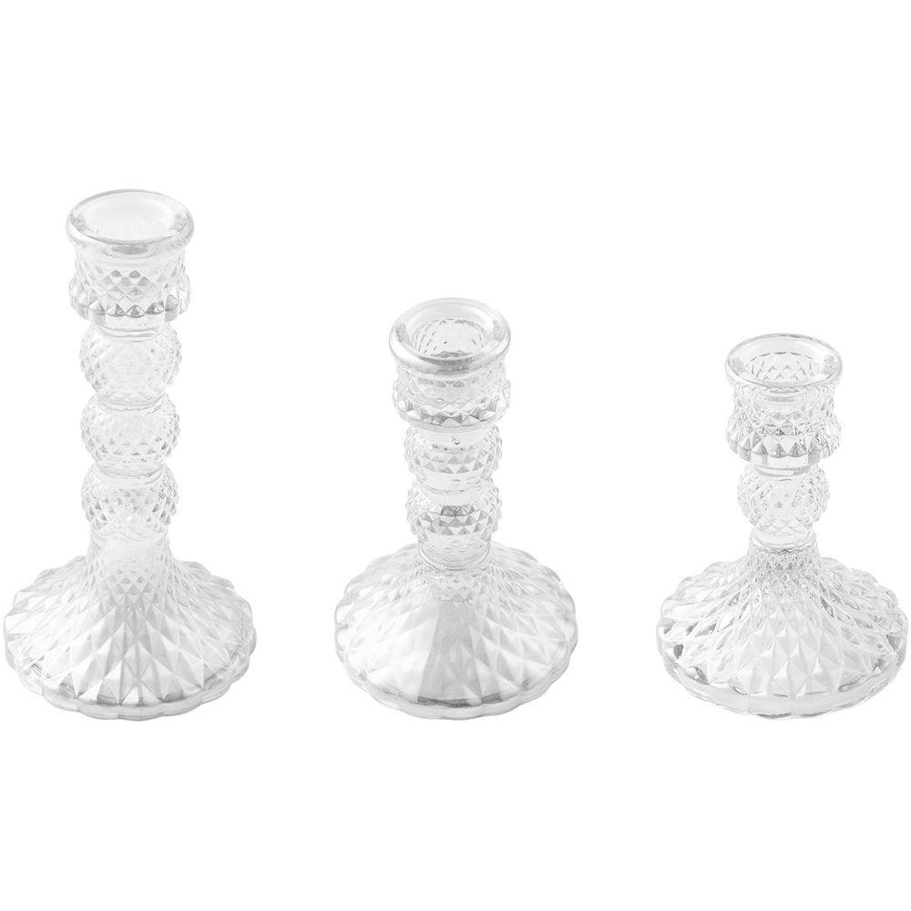 Living and Home Clear Glass Tiered Candlestick Holder Set of 3 Image 5