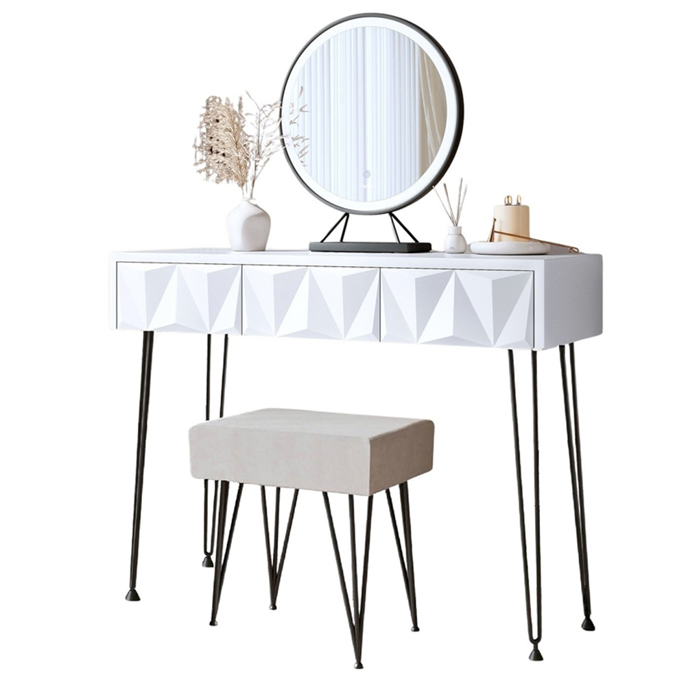 CARME Home Claudia White and Black Belle LED Mirror Dressing Table with Stool Image 2