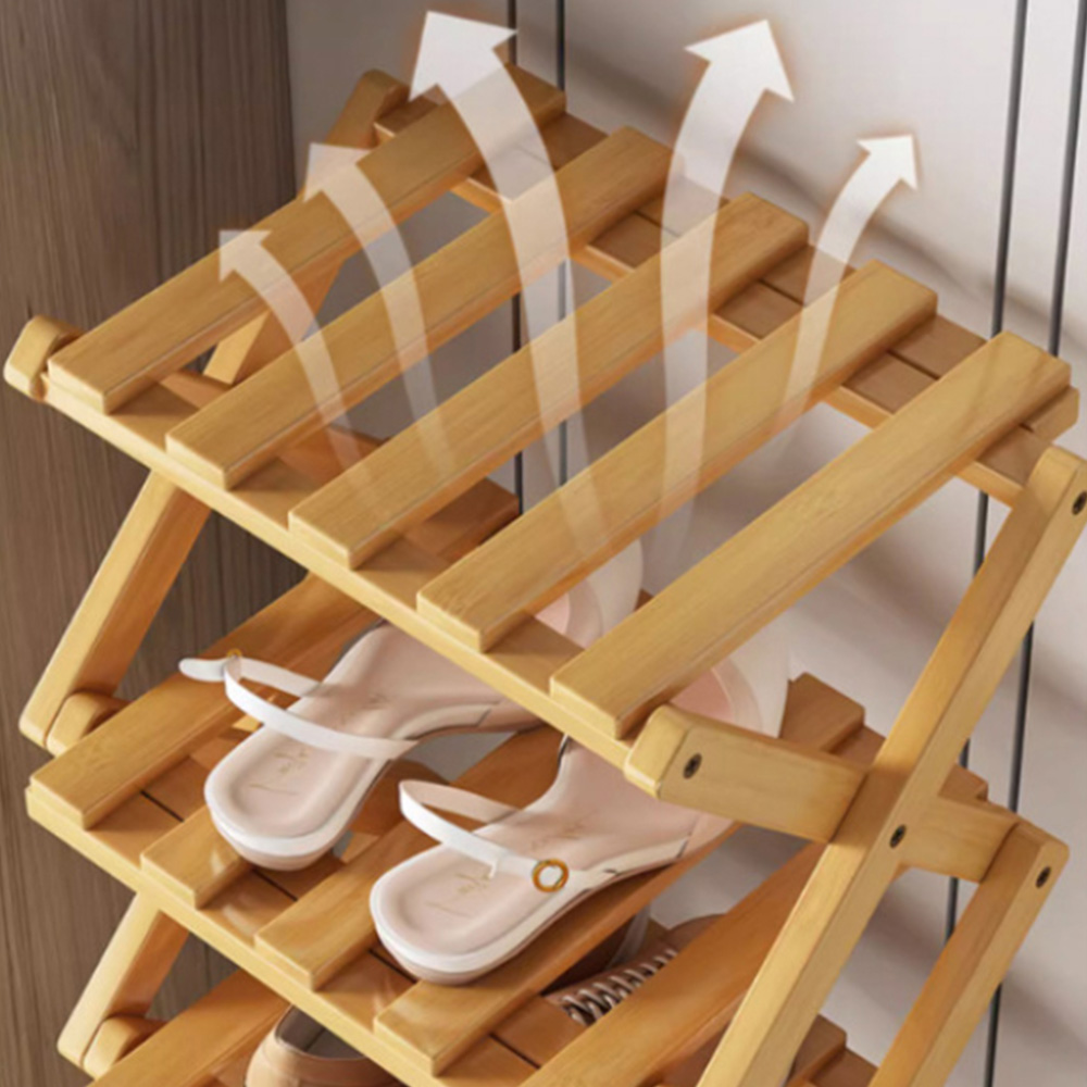 H&O Direct 7 Shelf Natural Open Slatted Folding Shoe Rack Image 3