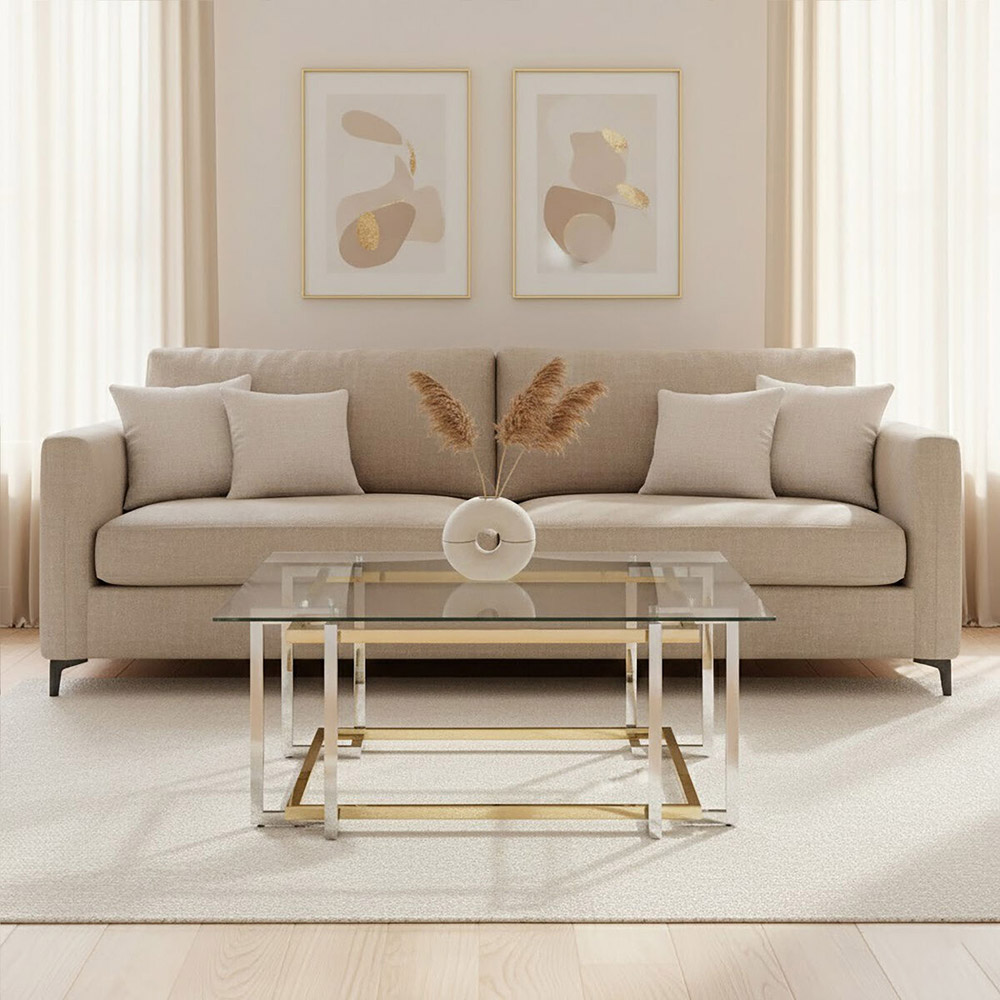 Premier Housewares Elino Gold and Silver Glass Top Coffee Table Image 3