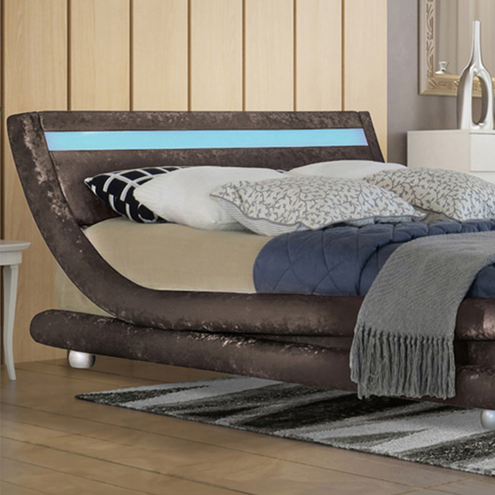 Brooklyn Modern Curved King Size Brown Crushed Velvet LED Bed Frame Image 2