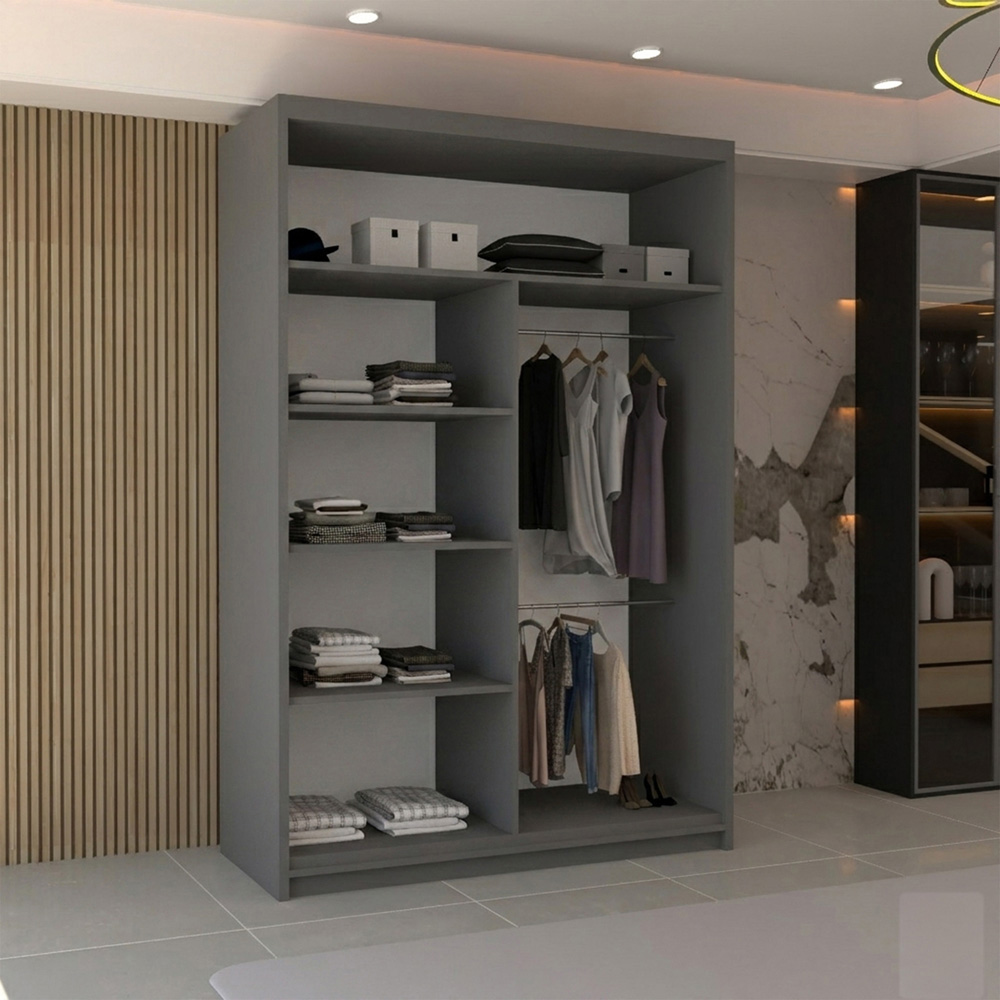 M N Furniture Modern Gala 2 Door Grey Mirrored Sliding Wardrobe 120cm Image 3