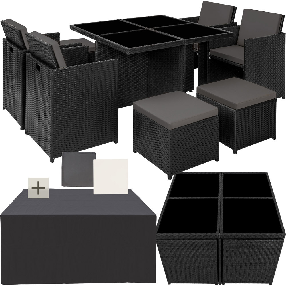 tectake Manhattan 8 Seater Rattan Garden Dining Set Black Image 2