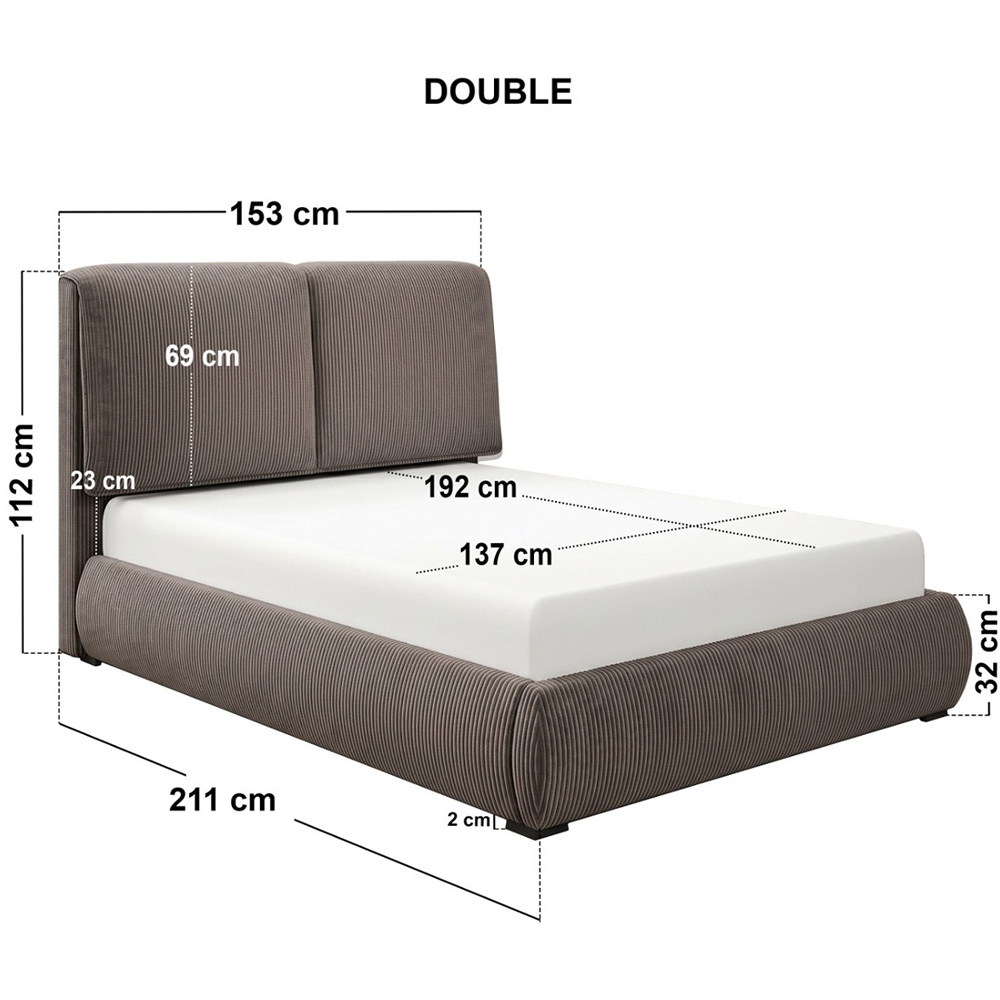 SOLACE+CO Lydia Brown Double Cord Ottoman Bed with Plush Padded Headboard Image 7