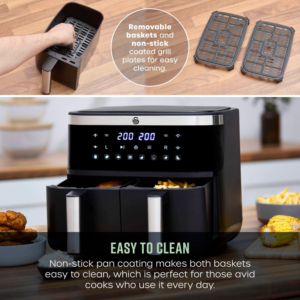 Swan SD10518BLK Black Cyclonic Dual Digital Air Fryer 7.6L Image 7