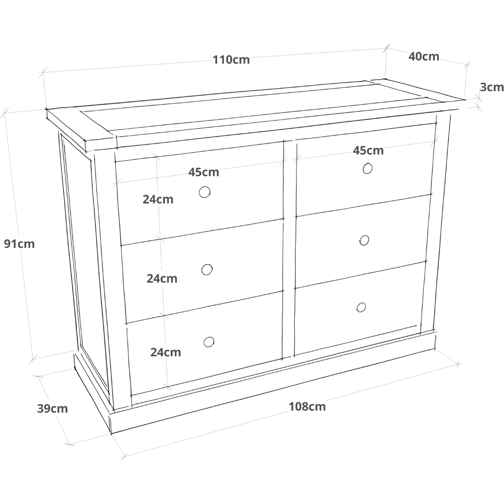 Cabinet Bits Trevi 6 Drawer White Chrome Knob Chest of Drawers Image 9