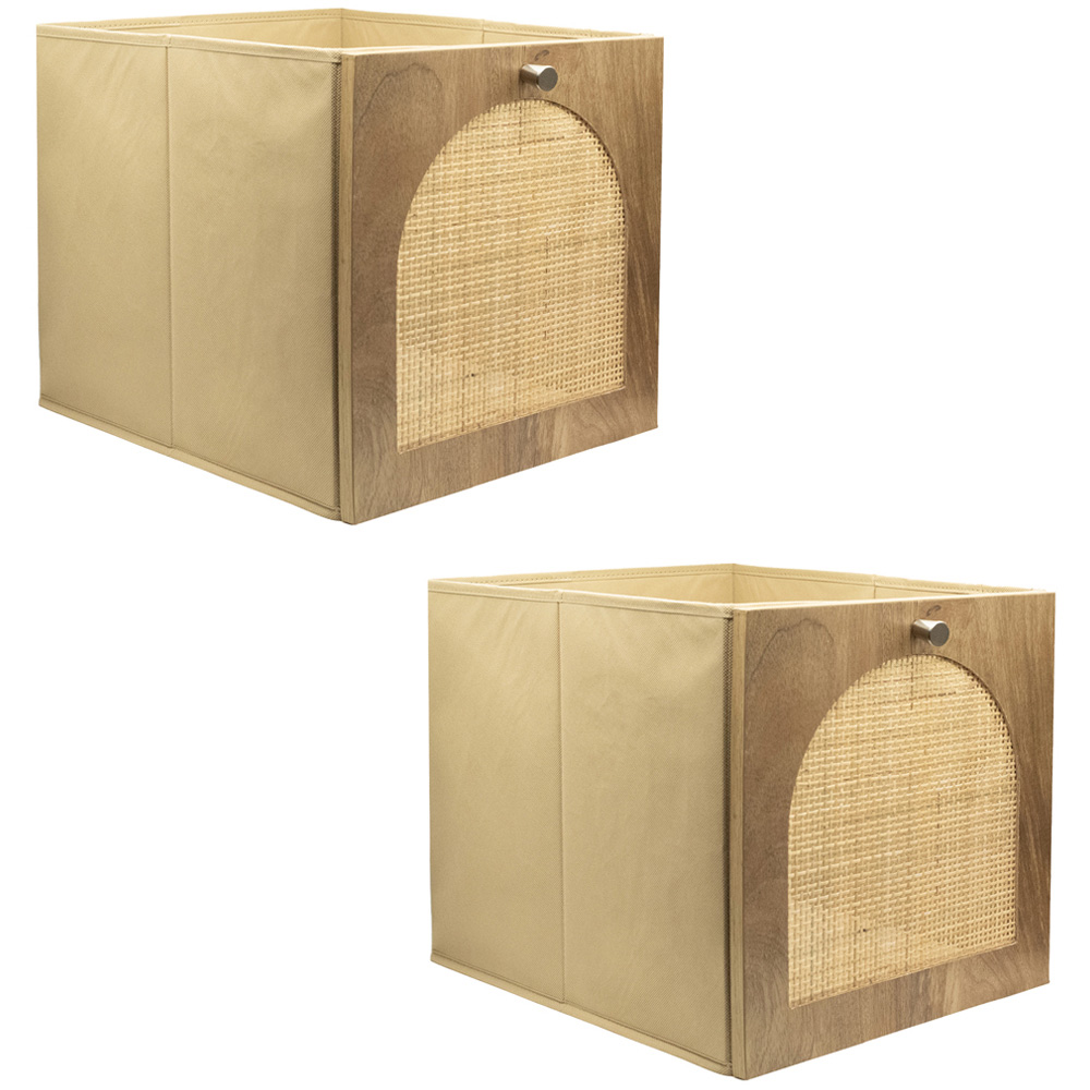 Homebase Timber Fronted Dark Oak Effect Rattan Cube Storage Insert 2 Pack Image 1