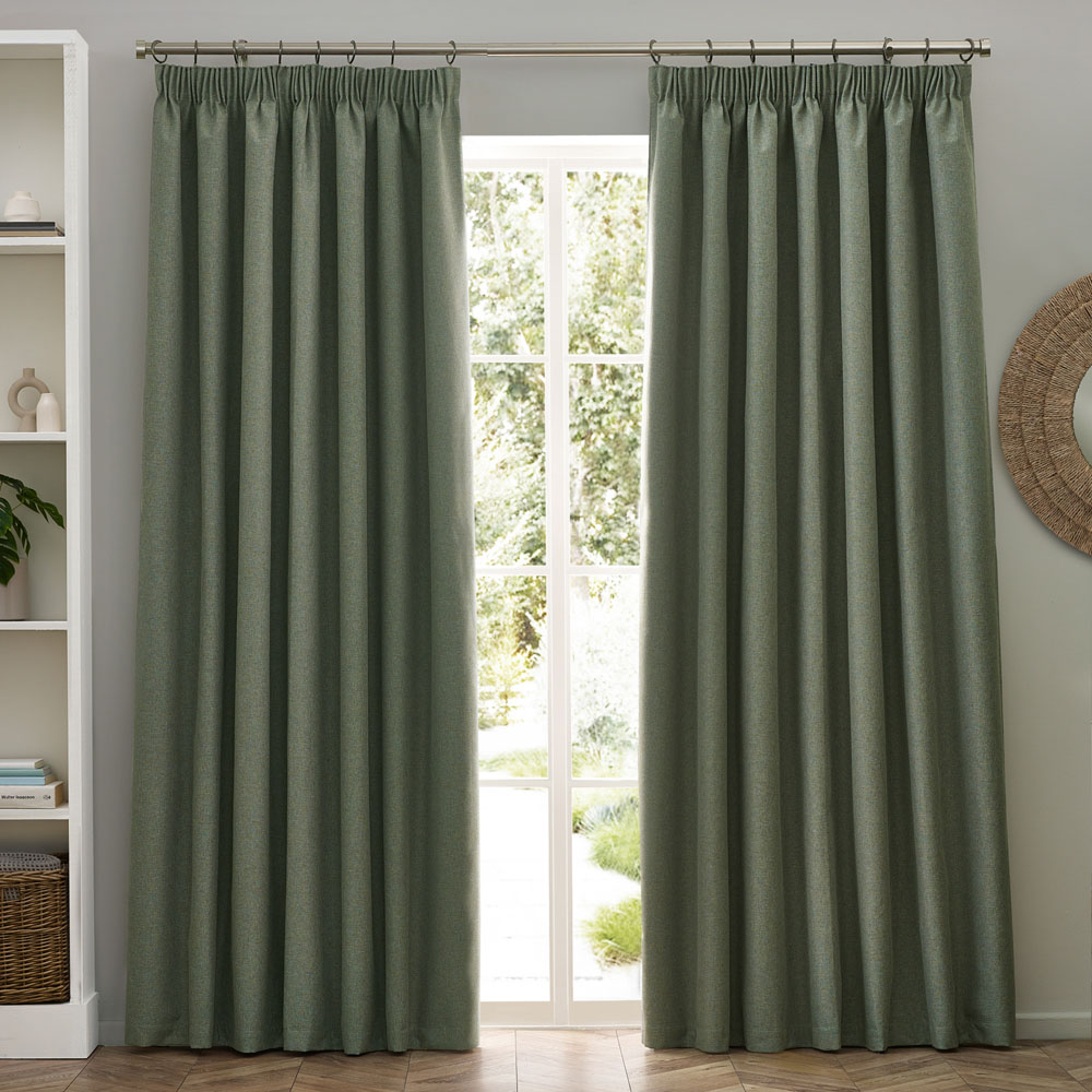 furn. Dawn Eucalyptus Blackout Pencil Pleat Curtains 168 x 137cm Image 1