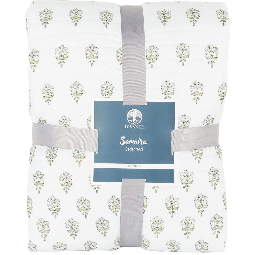 Samaira Printed Bedspread White and Sage Image 2