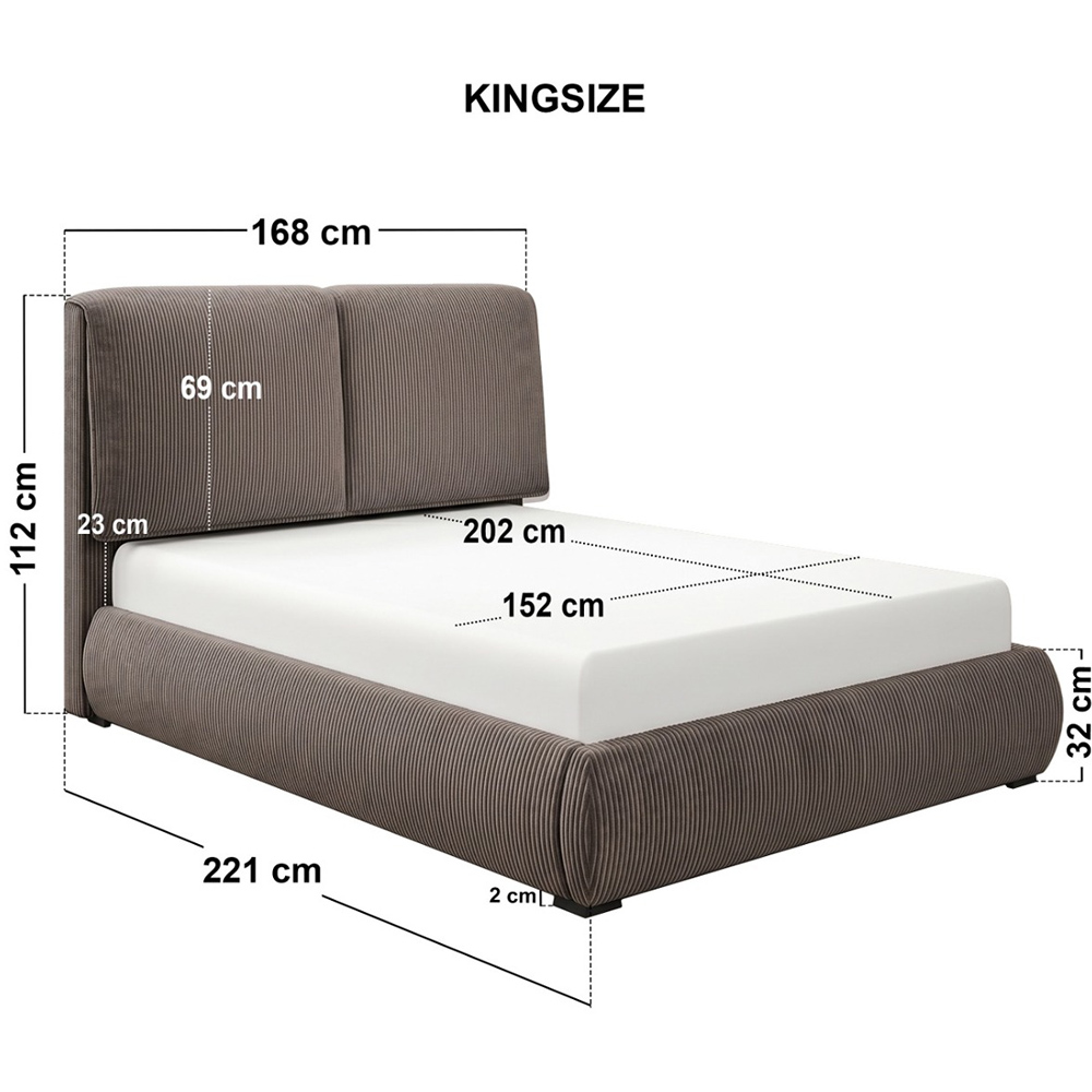 SOLACE+CO Lydia Brown King Size Cord Ottoman Bed with Plush Padded Headboard Image 7