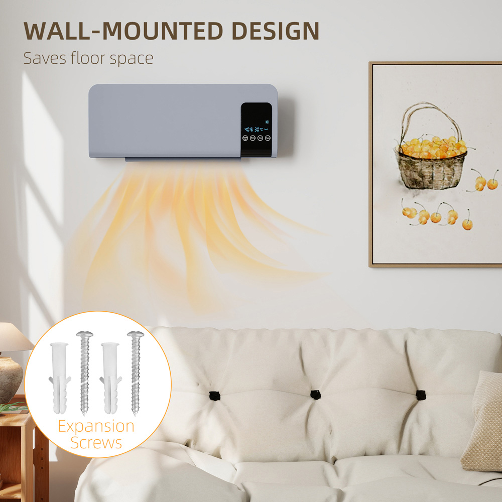 HOMCOM Grey Wall Mounted Ceramic Heater with Remote 2000W Image 4