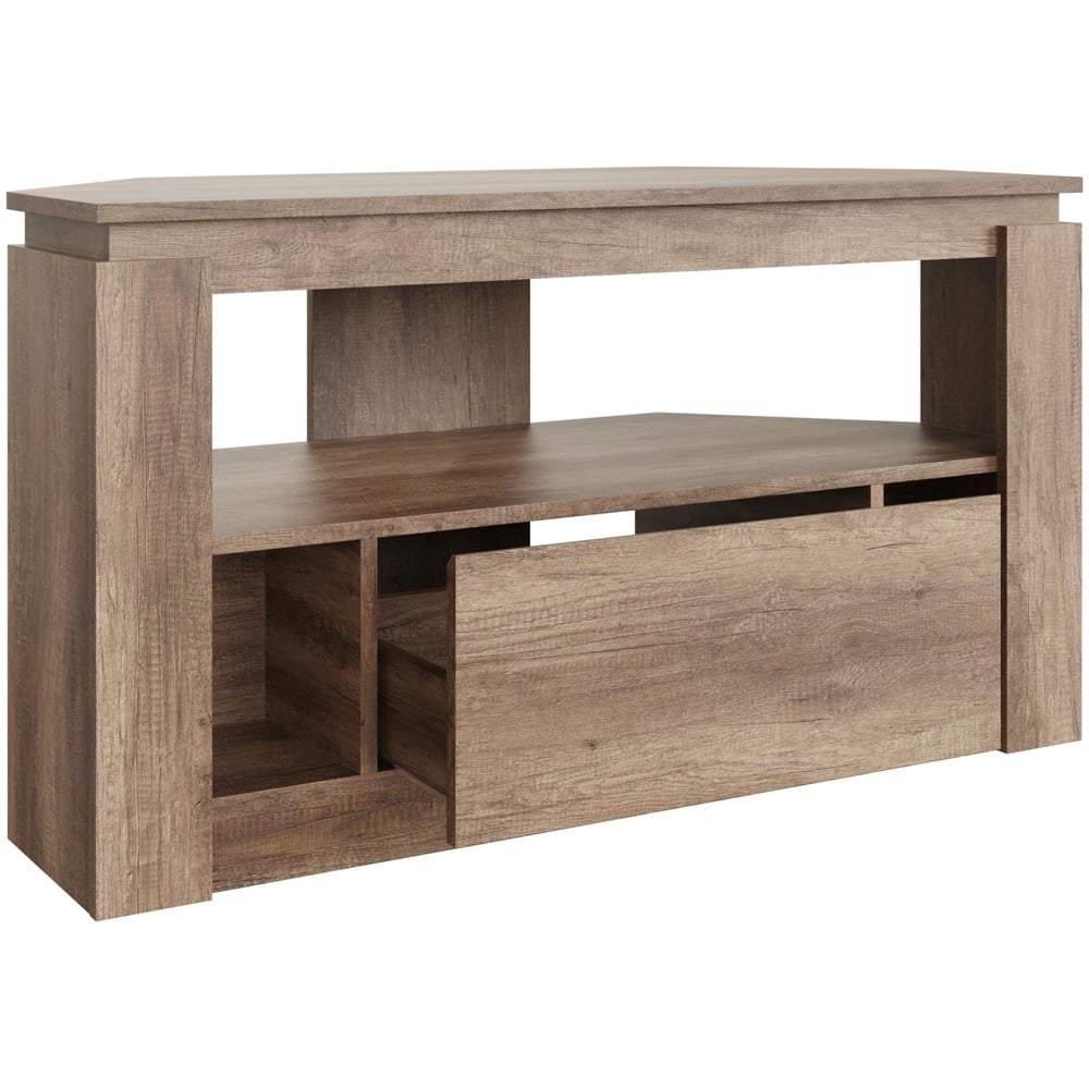 GFW Canyon Single Drawer Single Shelf Oak Corner TV Unit Image 4