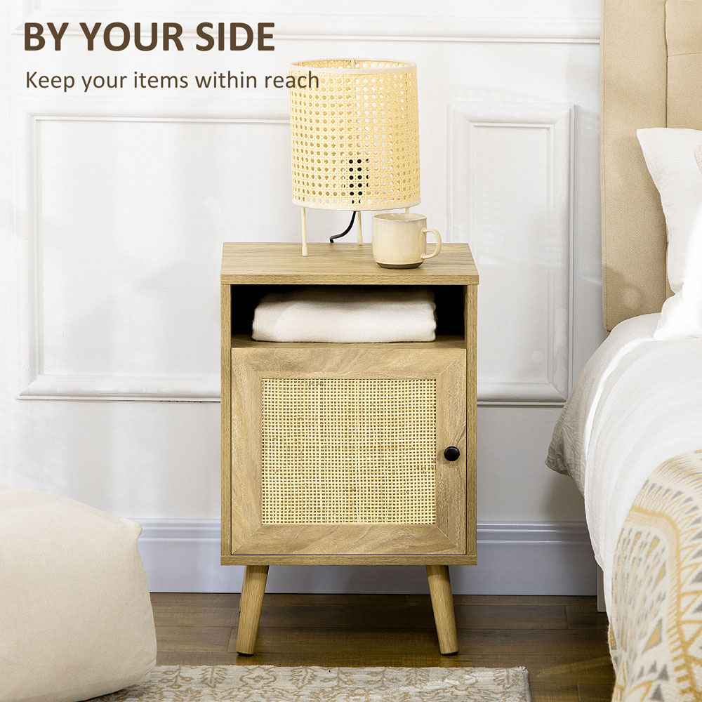 Portland Single Door Single Shelf Natural Rattan Bedside Table Image 6