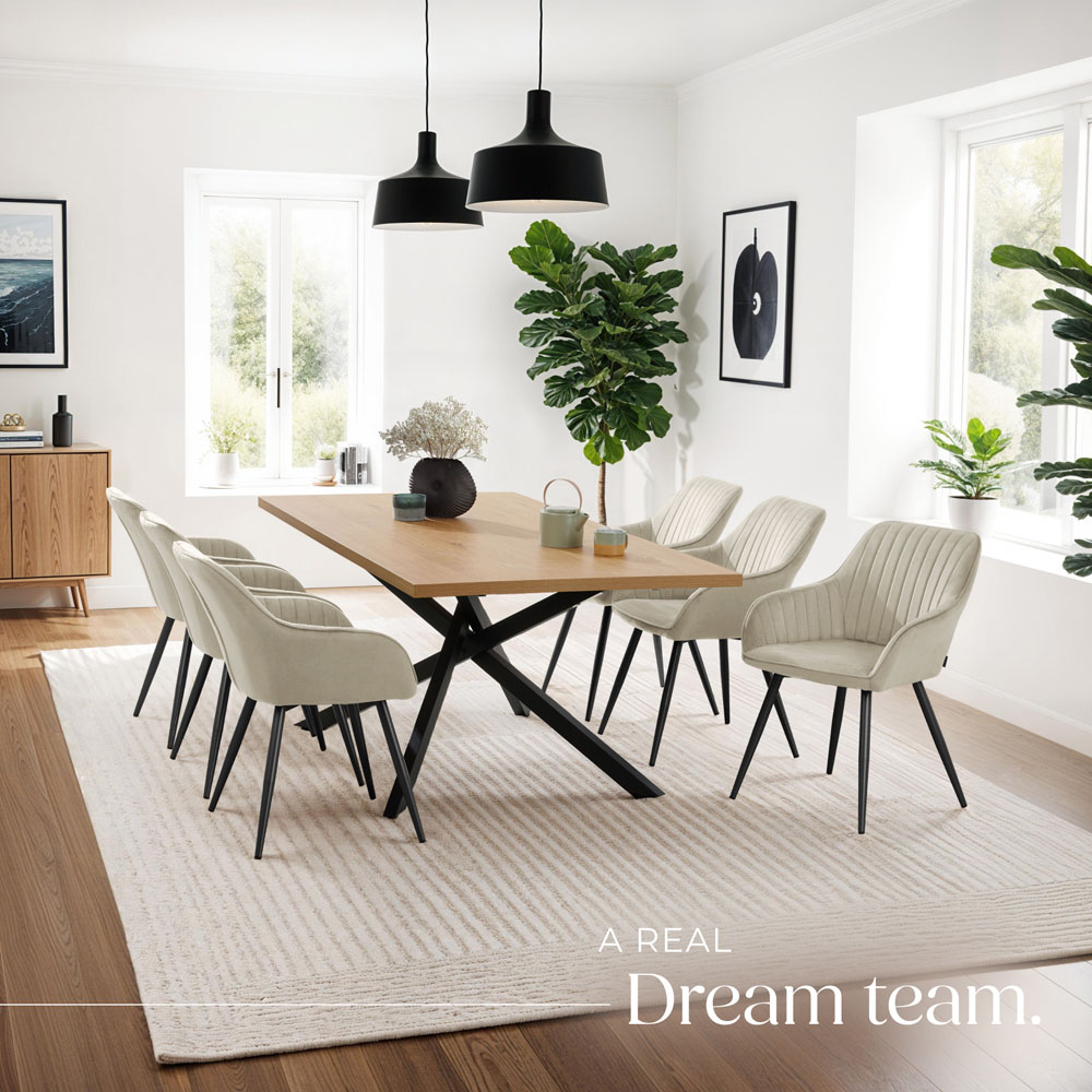 tectake Marilyn Set of 2 Cream and Black Quilted Velvet Continuous Backrest Chair Image 8