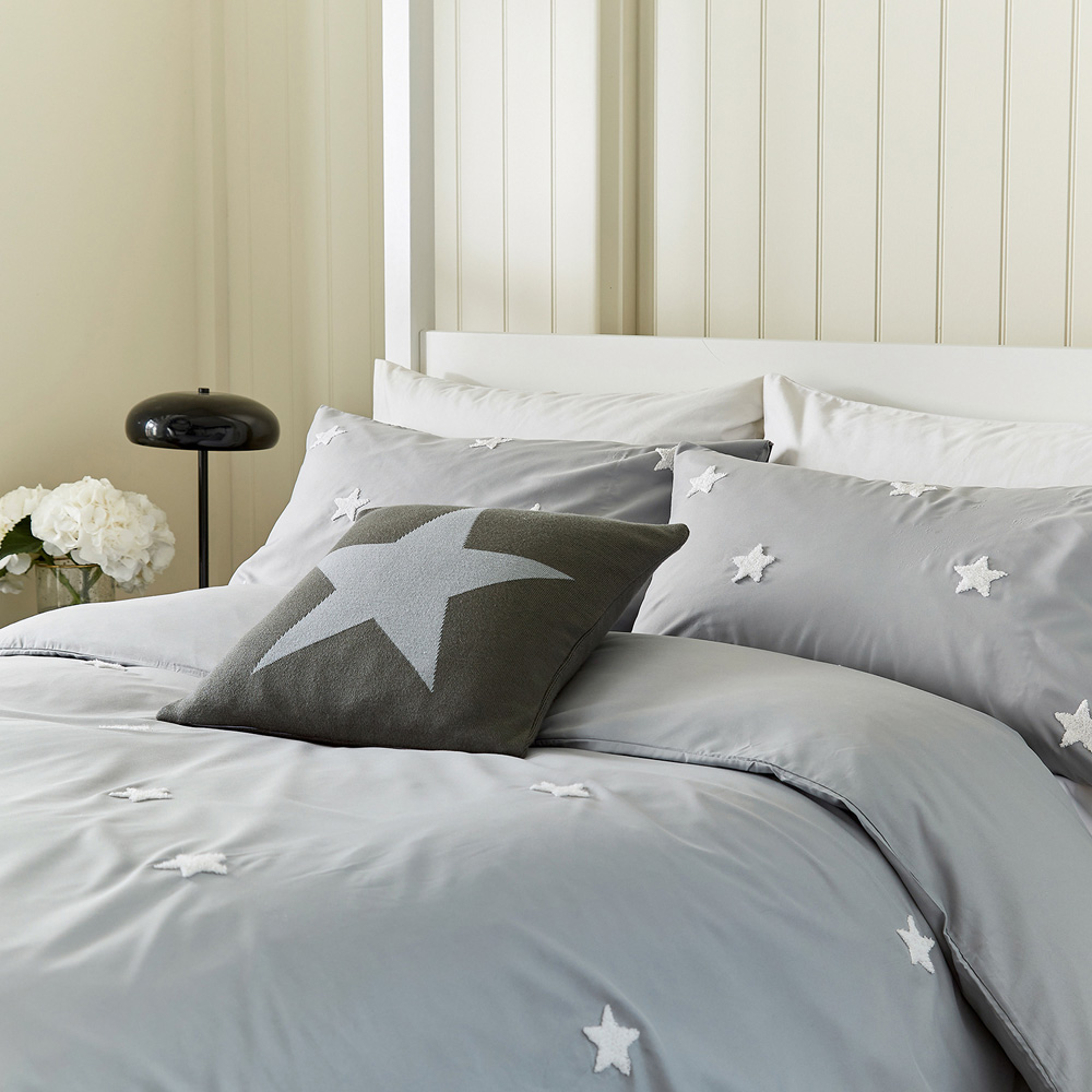 Helena Springfield Tufted Star Super King Size Grey Reversible Duvet Set Image 5