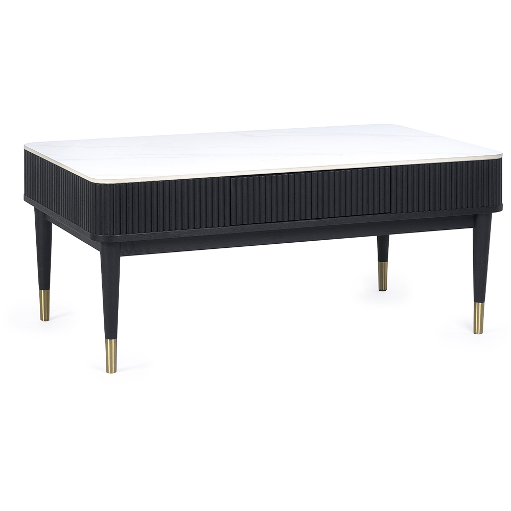 Julian Bowen Louis 2 Drawer Black Fluted Stone Top Coffee Table Image 2