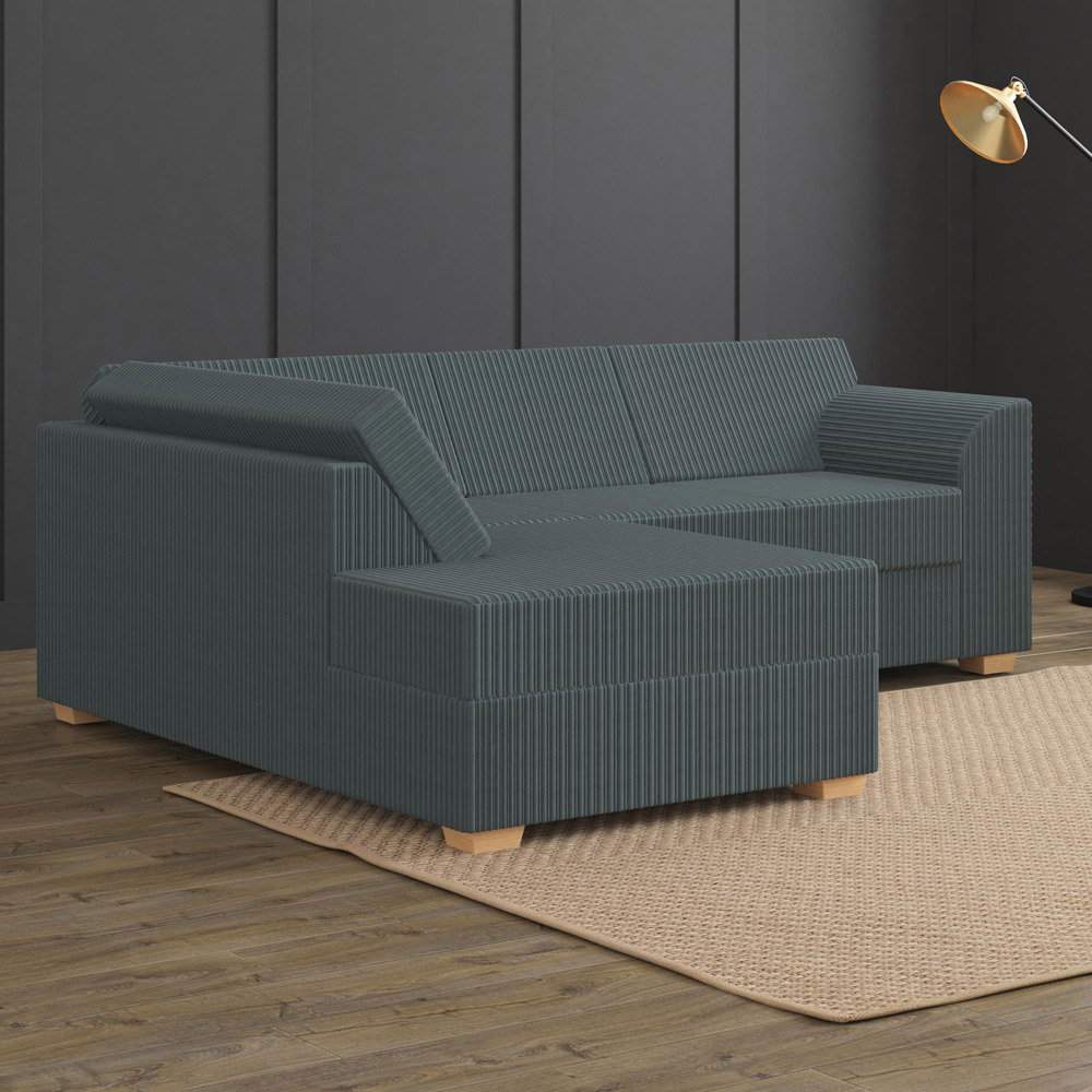Modo 3 Seater Charcoal Jumbo Cord Left Hand Fixed Back L-Shape Corner Sofa Image 6