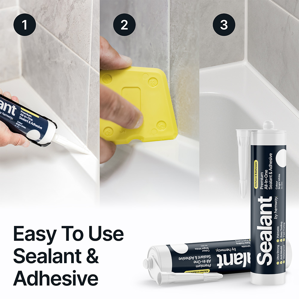 Hemway Premium All-in-One Bright White Sealant and Adhesive 300ml 3 Pack Image 2