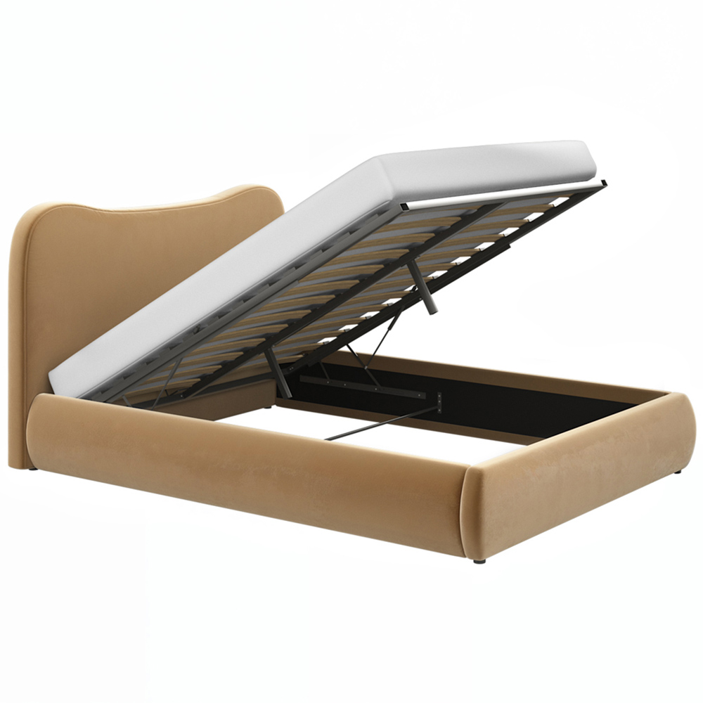 Solace+Co Ember King Size Sand Velvet Ottoman Bed Image 3