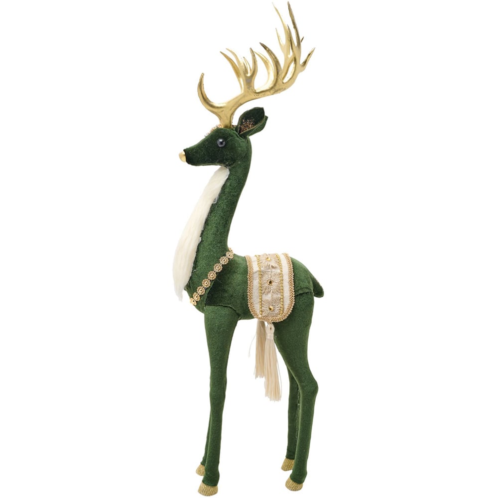 The Christmas Gift Co Green Velvet Standing Deer Decoration Image 3