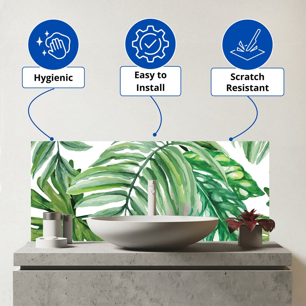Warren Reed Designer Exotic Rainforest Leaves Glass Bathroom Splashback 25 x 60cm Image 3