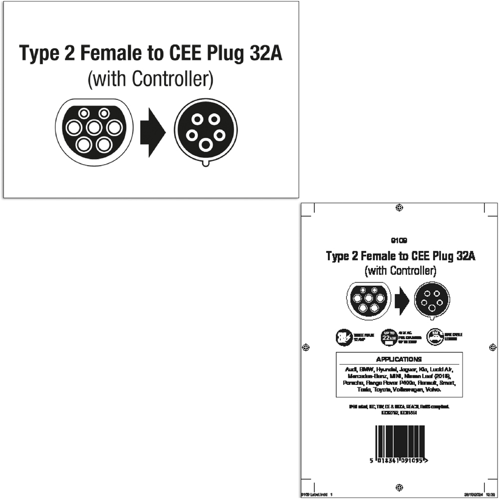 Laser 7.4kW 32A IP68 T2 Female to 3 Pin CEE Plug Single Phase EV Charging Cable 5m Image 5
