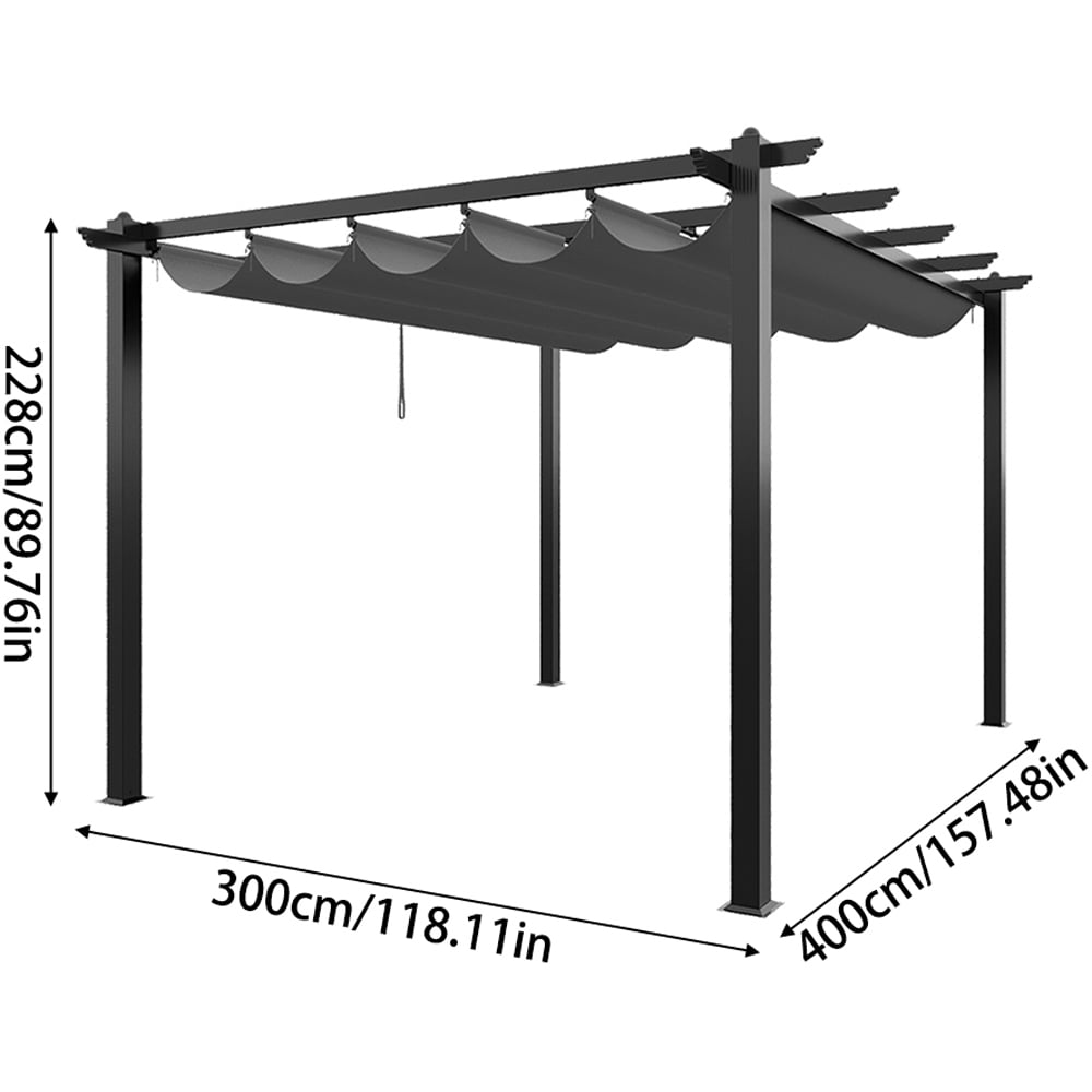 Living and Home 4 x 3m Light Grey Aluminium Pergola with Retractable Roof Image 8