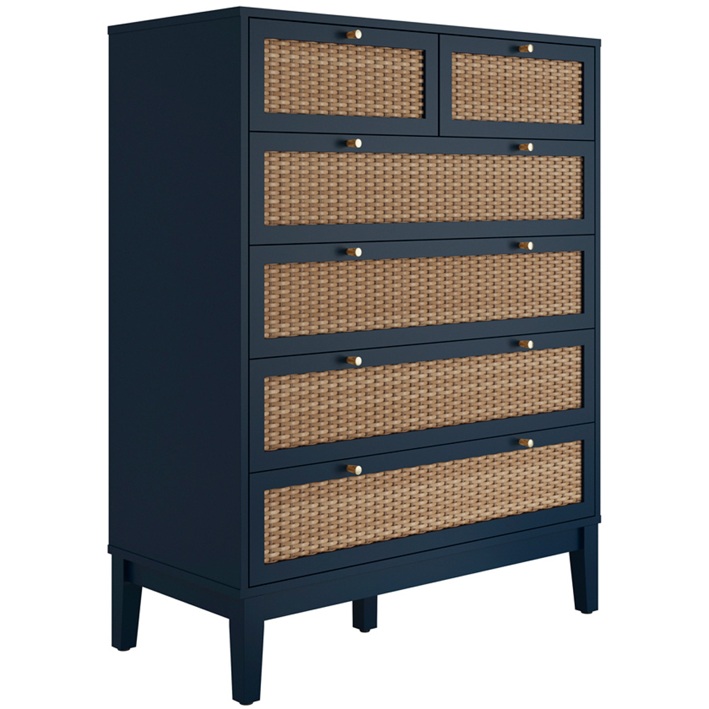 Bordeaux 6 Drawer Blue Rattan Chest of Drawers Image 3