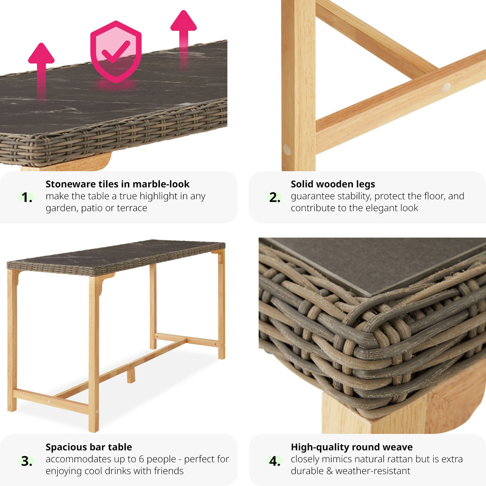 tectake 6 Seater Nature Polyrattan Garden Bar Bistro Table Image 5