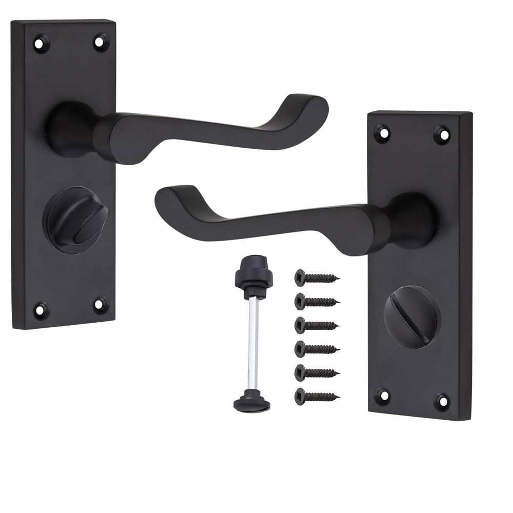 Golden Grace Matt Black Victorian Scroll Privacy Handle Door Handle Set 120 x 40mm Image 2