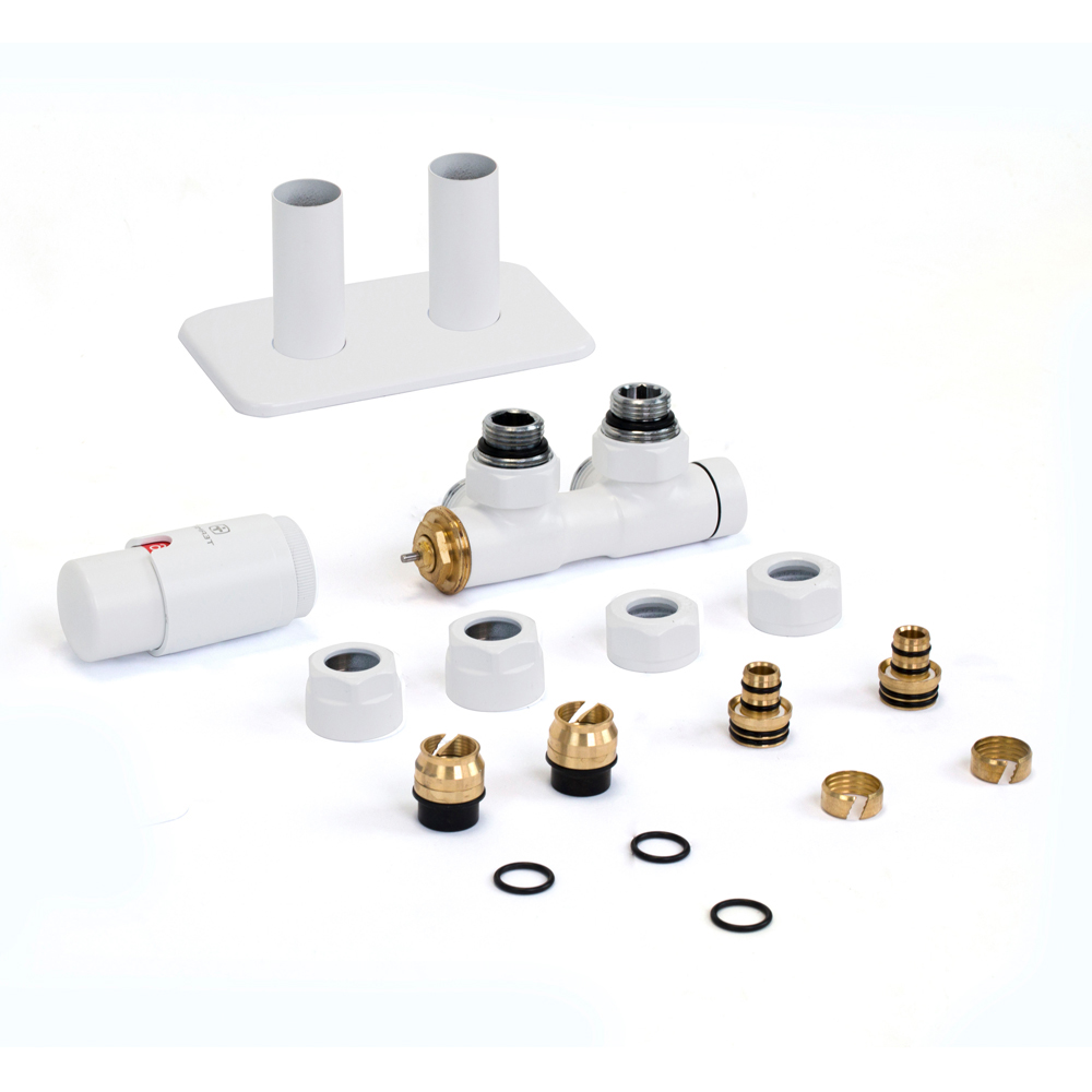 Terma Vario White Soft Left Sided Twins Angled Integrated Thermostatic Radiator Valve Set 50mm Image 2