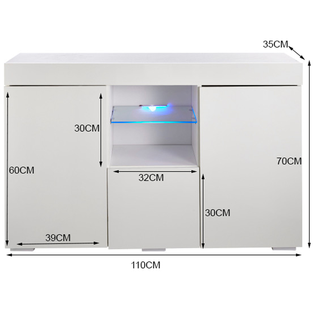 MMT Furniture Designs 3 Door 2 Shelf Matt Gloss White Modern Buffet Cabinet with LED Image 5