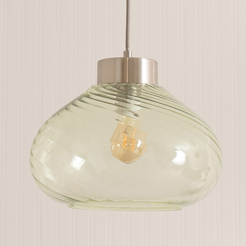 ValueLights Corinne Twill Green Glass Brushed Chrome Capped LED Ceiling Pendant Light Image 3