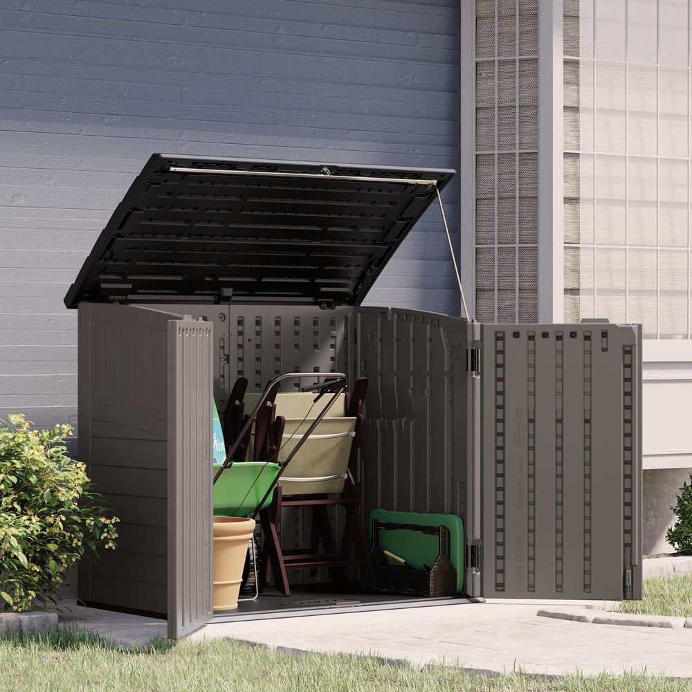 Suncast 3.6 x 2.3ft Stone Grey Stow Away Wheelie Bin Shed Image 4