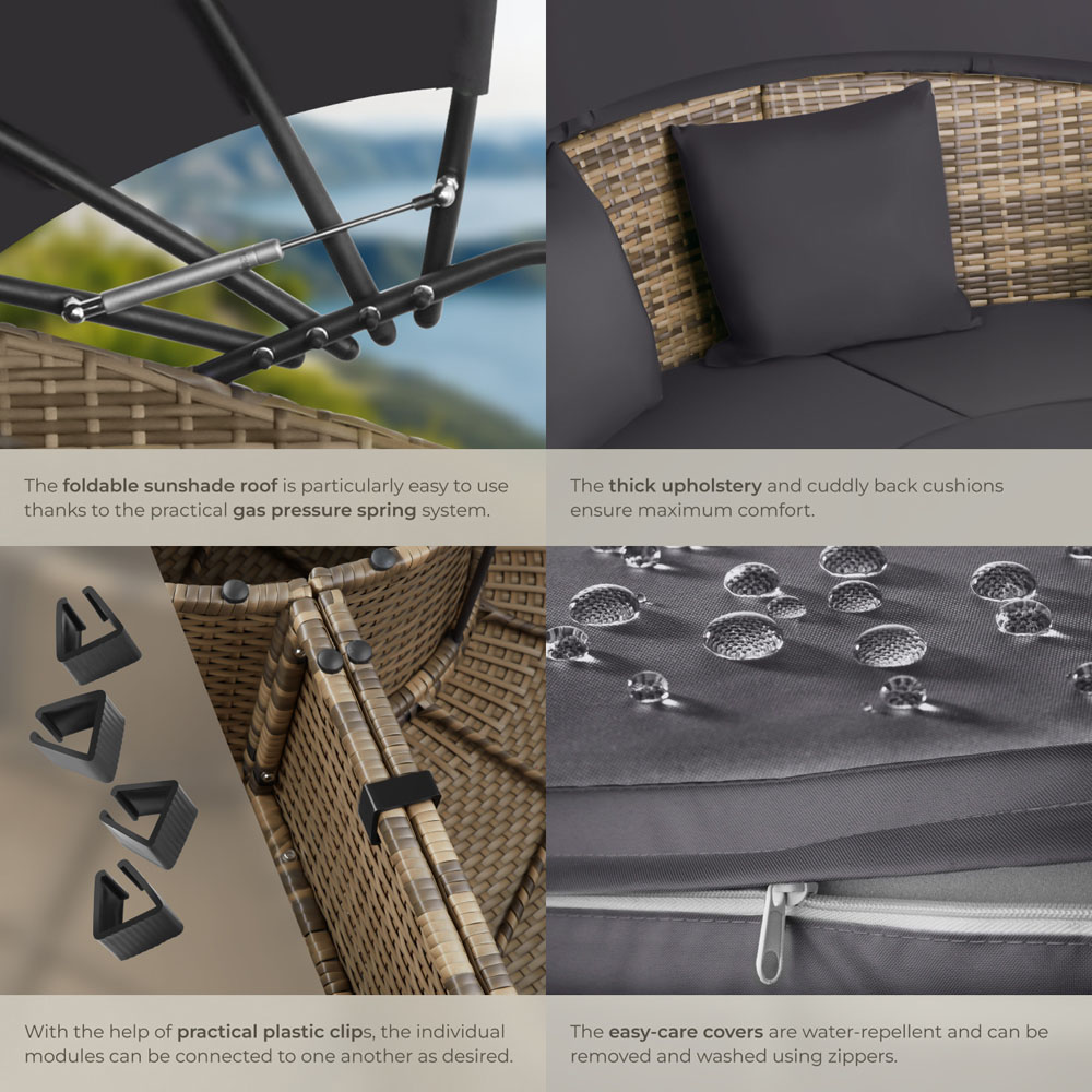 tectake Santorini Nature Sun Lounger with Shade Canopy Image 5