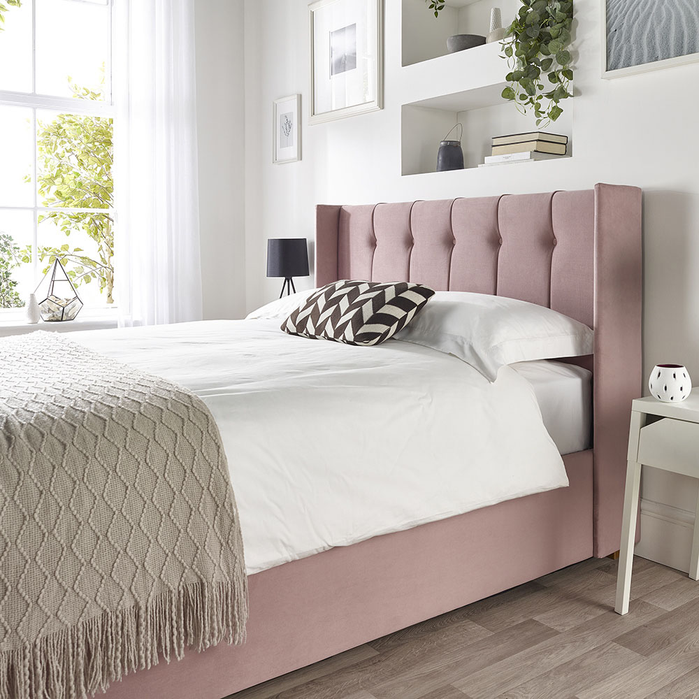 Catherine Lansfield Utopia Double Blush Velvet Ottoman Wing Bed Image 5