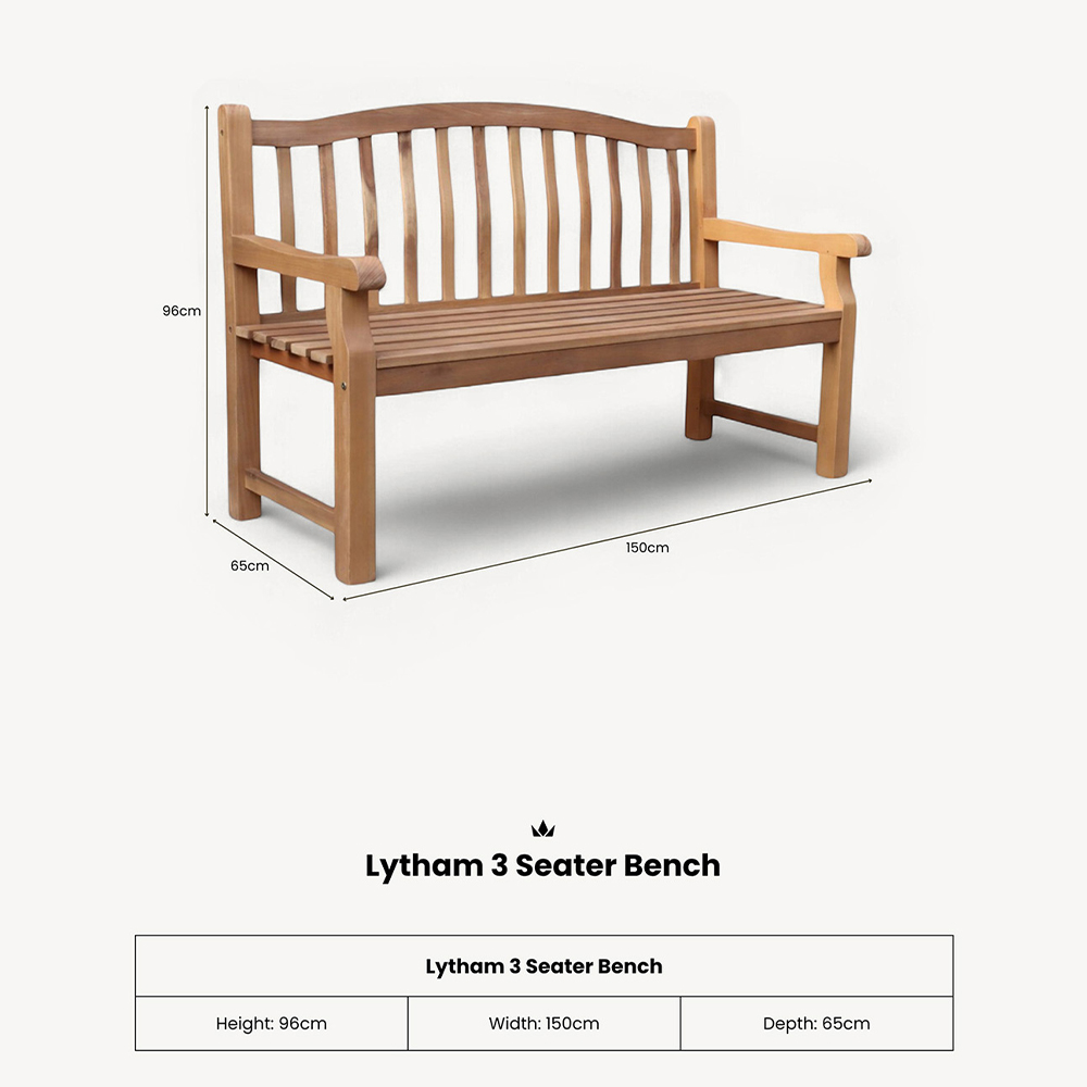 Royalcraft Lytham 3 Seater Acacia Hardwood Bench Image 5
