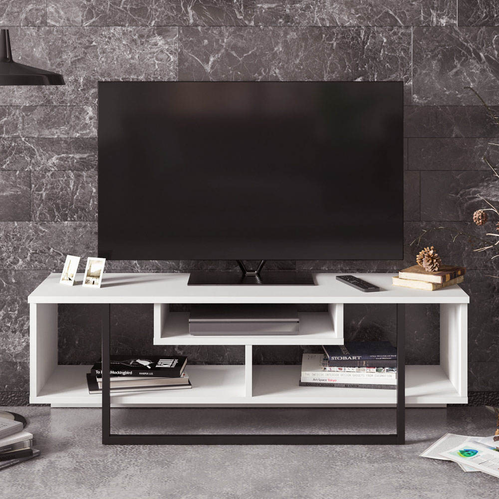 Decorotika Asal White and Black Wide TV Unit Image 3