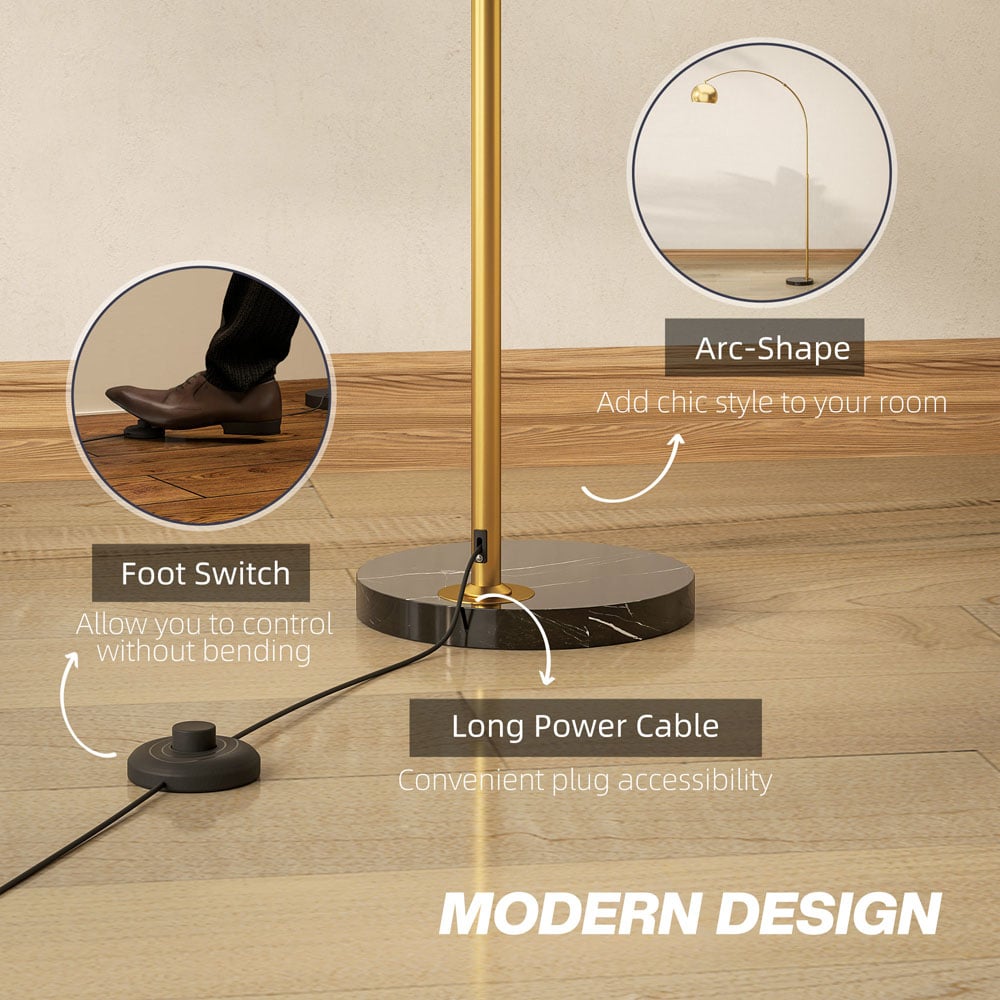 Portland Gold Tone Tall Arc Floor Lamp Image 8