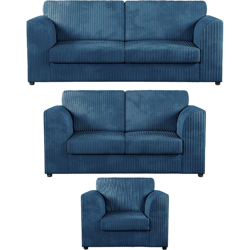 Luxor 6 Seater Marine Blue Jumbo Cord Full Back Sofa Suite Image 2